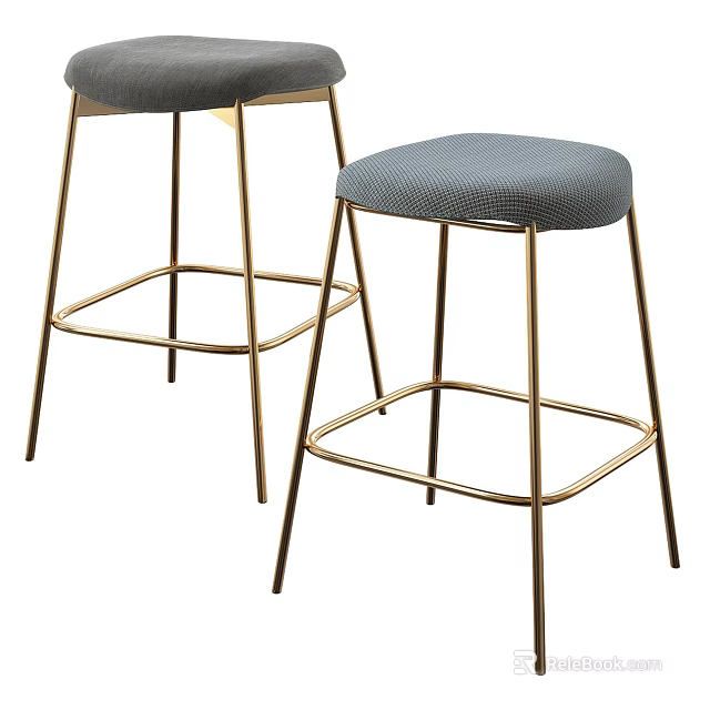 Modern Bar Stools with Gray Upholstered Seats and Gold Metal Legs for Contemporary Spaces 3d model 