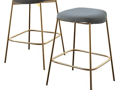 Modern Bar Stools with Gray Upholstered Seats and Gold Metal Legs for Contemporary Spaces 3d model