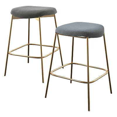 Modern Bar Stools with Gray Upholstered Seats and Gold Metal Legs for Contemporary Spaces 3d model