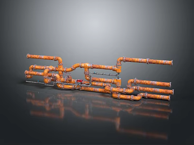 3D Rendered Hardware Tools Orange Pipes And Fittings Assembly 3d model