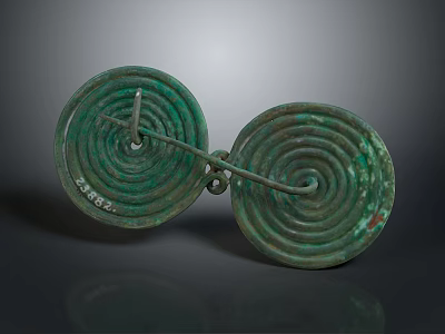 Ancient Bronze Circular Sculptures With Intricate Spiral Patterns And Linked Design 3d model