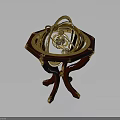Exquisite Vintage Armillary Sphere With Crimson Three Leg Base And Golden Decorations