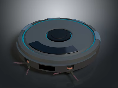 Modern Robotic Vacuum Cleaner With Circular Design Blue Ring Light And Automatic Cleaning Function 3d model