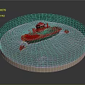 Circular Miniature Island Scene With Water Area White House And Sandy Base