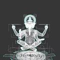 Metallic Deity Sculpture With Multiple Arms And Intricate Spiral Base Design