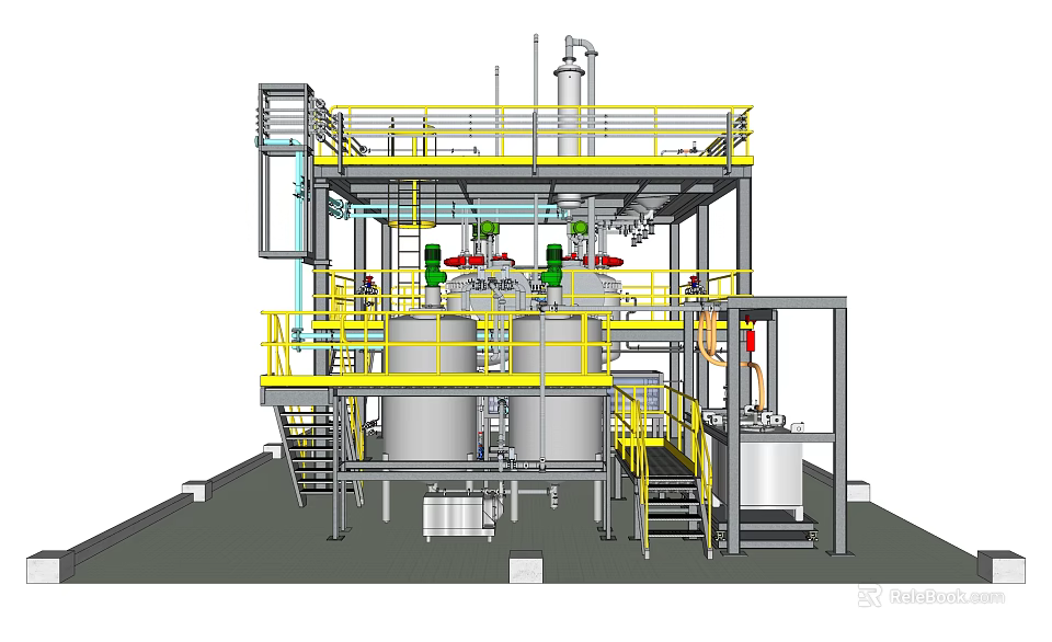 Industrial Equipment Structure With Tanks Platforms Railings Stairs And Piping Systems 3d model 