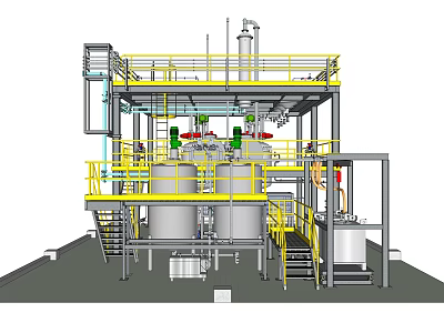 Industrial Equipment Structure With Tanks Platforms Railings Stairs And Piping Systems 3d model