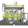 Industrial Equipment Structure With Tanks Platforms Railings Stairs And Piping Systems