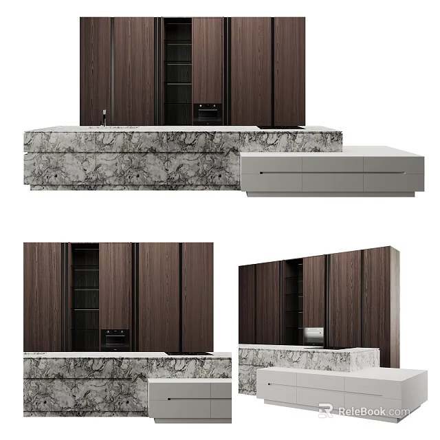 Modern Cabinets With Marble Countertop In Kitchen 3d model