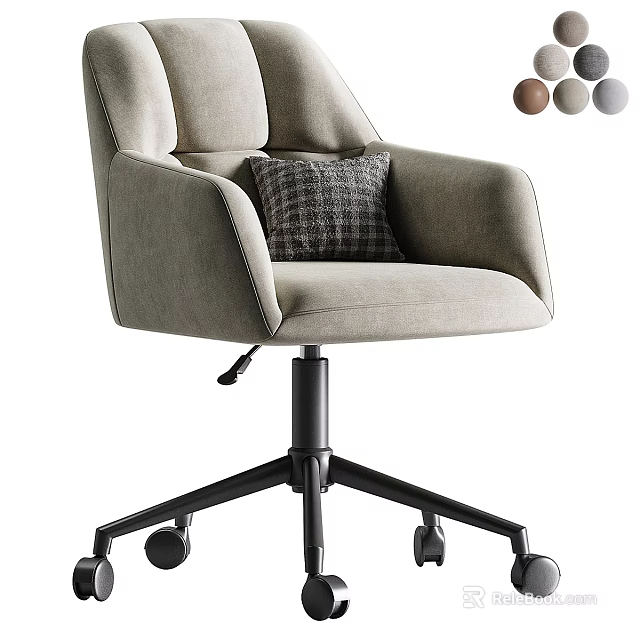 Light Gray Office Chair With Armrests Plaid Cushion Black Base Wheels And Color Options 3d model 