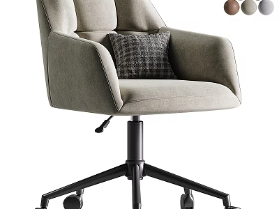 Light Gray Office Chair With Armrests Plaid Cushion Black Base Wheels And Color Options 3d model