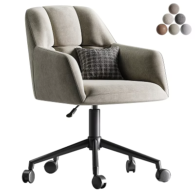 Light Gray Office Chair With Armrests Plaid Cushion Black Base Wheels And Color Options 3d model