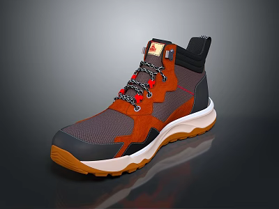 High Top Athletic Shoes With Orange Gray Mesh Design And Red Laces 3d model
