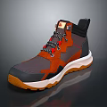 High Top Athletic Shoes With Orange Gray Mesh Design And Red Laces