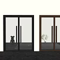 Modern Glass Double Doors with Black and Brown Frames and Decorative Elements 3d model