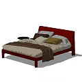 Red Headboard Double Bed With Multiple Colored Pillows Brown Blanket And Black Side Nightstand 3d model