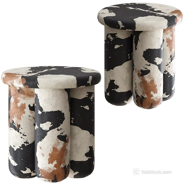 Modern Stool With Black White And Brown Spotted Surface And Cylindrical Legs Design 3d model 