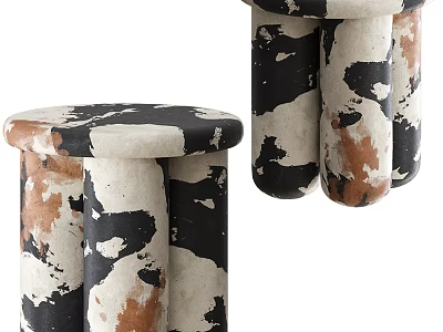Modern Stool With Black White And Brown Spotted Surface And Cylindrical Legs Design 3d model