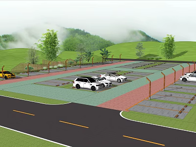 Eco friendly Parking Lot with Green Landscaping Trees and Sustainable Design 3d model