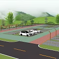 Eco friendly Parking Lot with Green Landscaping Trees and Sustainable Design