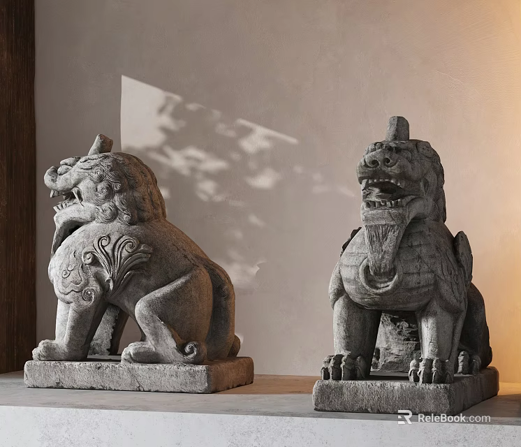Traditional Chinese Stone Lion Sculptures With Intricate Carving Details And Classical Design 3d model 