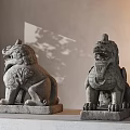 Traditional Chinese Stone Lion Sculptures With Intricate Carving Details And Classical Design