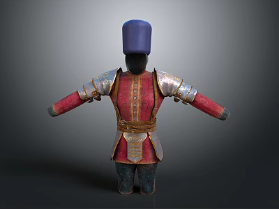 Medieval Fantasy Character Attire With Red Gold Robe Silver Armor And Blue Hat 3d model