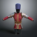 Medieval Fantasy Character Attire With Red Gold Robe Silver Armor And Blue Hat