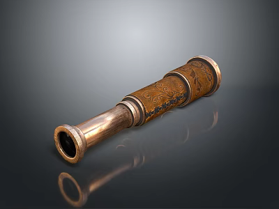 Vintage Industrial Brass Telescope With Wooden Texture And Engraved Classic Design 3d model