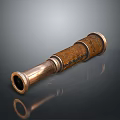 Vintage Industrial Brass Telescope With Wooden Texture And Engraved Classic Design