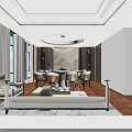 Modern Office Interior With Wooden Floor Desk Chair Green Plant And Decorative Paintings