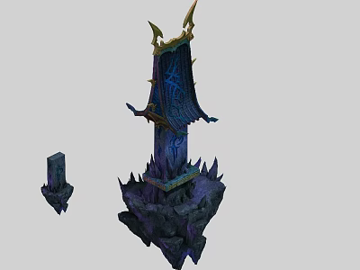 Mystical Fantasy Tower With Decorative Spire Blue Purple Details And Rocky Base 3d model