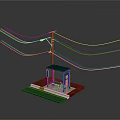 Urban Bus Stop Shelter With Utility Pole And Overhead Power Lines