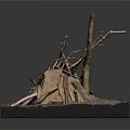 Garden Ornament Handmade Stacked Design with Natural Twigs and Planks on Square Sandy Base