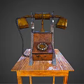 Vintage Retro Rotary Dial Telephone With Wooden Base Metal Frame And Leather Surface Design