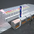Colorful Temporary Retail Stalls With Various Signs And White Frame At Night