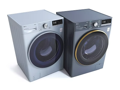 Two Modern Washing Machines With Light And Dark Gray Design And Digital Control Panels 3d model