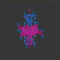 Intricate Mechanical Structure 3D Model Featuring Symmetrical Design Red Silver Components And Extended Arms