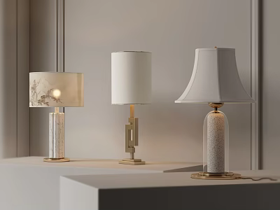 Elegant Modern Table Lamps With White Shades Gold Accents And Textured Bases 3d model