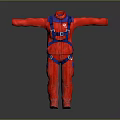 Red Jumpsuit With Blue Harness And Functional Design For Professional Activities