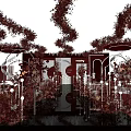 Elegant Modern Banquet Hall Interior With Red Black Decor Crystal Chandeliers And Floral Arrangements