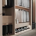 Modern Walk in Closet with Hanging Suits Shirts Shoes Storage and Mirror