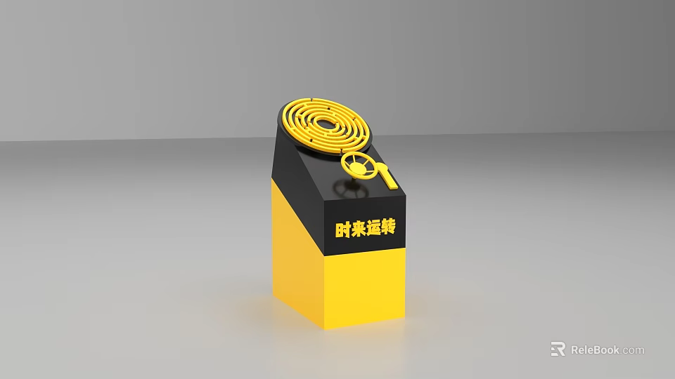 Yellow And Black Cube Decorative Item With Spiral Top For Lucky Fortune Decoration 3d model 