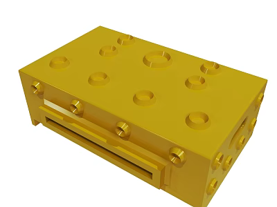 Yellow Metal Mechanical Part with Multiple Holes and Bolt Fixings 3d model