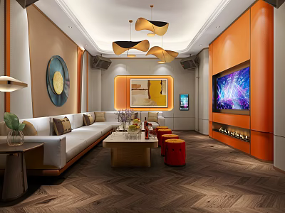 Modern KTV Lounge Interior With Comfortable Sofa Large TV Screen And Decorative Lighting 3d model