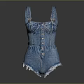 Stylish Denim Corset With Adjustable Straps Button Front And Frayed Hem