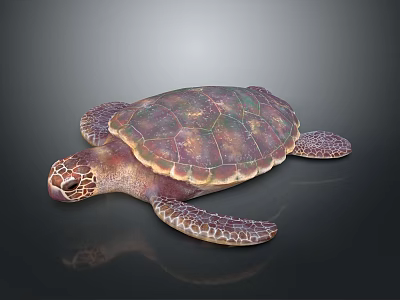 Detailed Iridescent Sea Turtle With Patterned Shell And Flippers On Black Surface 3d model
