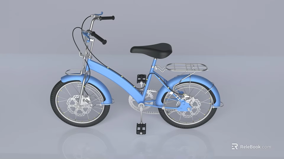 Stylish Blue Bicycle With Black Seat Rear Rack And Classic Wheels Design 3d model 