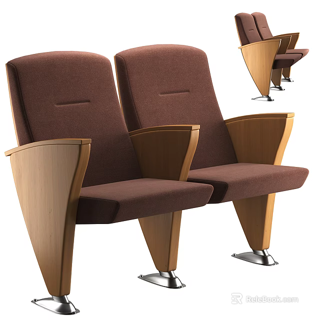 Brown Public Chairs With Fabric Seats Wooden Armrests Modern Design And Metal Bases Double Seats 3d model 