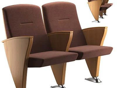 Brown Public Chairs With Fabric Seats Wooden Armrests Modern Design And Metal Bases Double Seats 3d model